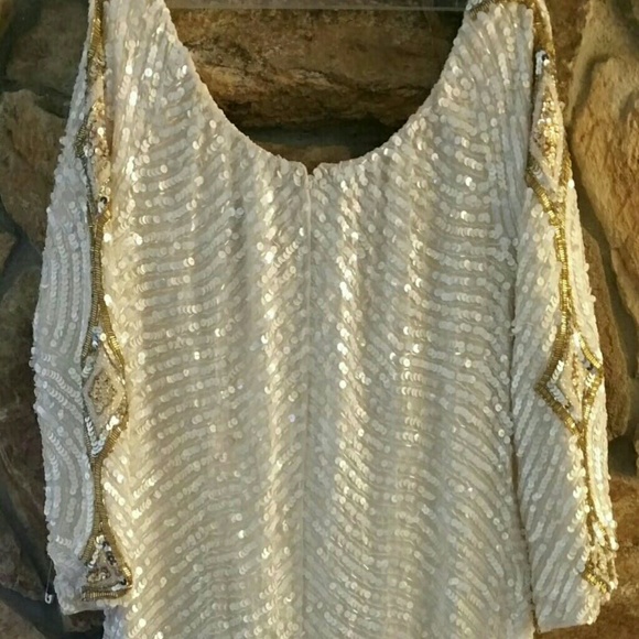 Demetrios Designs White and gold  Sequined Gown - Picture 4 of 4