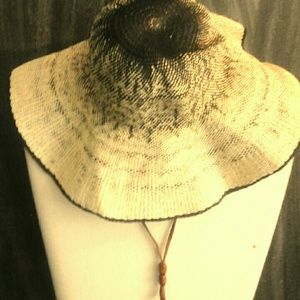 Echo floppy straw hat with leather strap