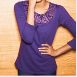 Deep purple patterned neckline top