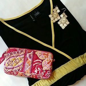 Black V-neck Top w/ Yellow Accents