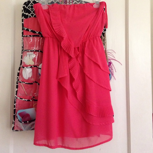 Coral pink strapless dress