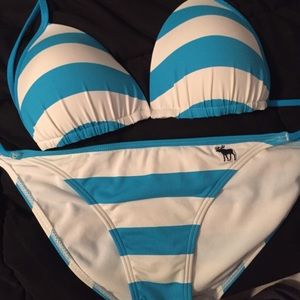 Blue and white striped A&F bikini