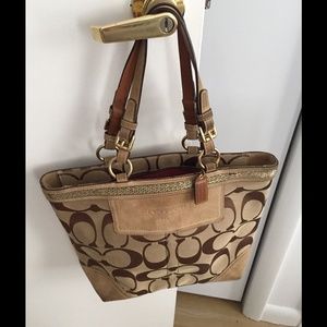 Coach tan and brown material and suede bag
