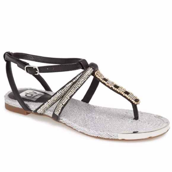 DV Dolce Vita Dalten Beaded Silver T-Strap Espadrille Sandal 6 NIB