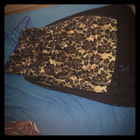 Long Lacey black and nude dress!