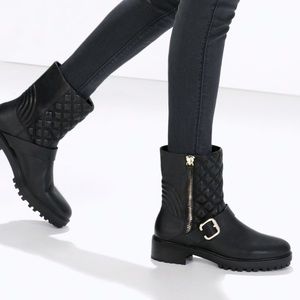 ZARA Padded Leather Biker Boots