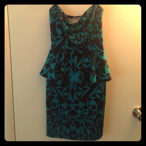 Black and teal pencil dress