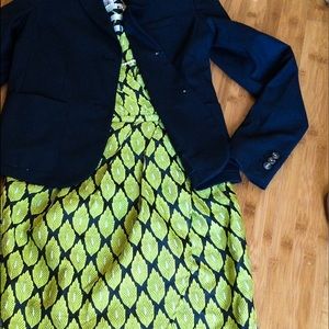 Lime Green/Navy Feather Dress