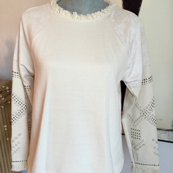 Zara Ivory Studded Sweatshirt Size Medium