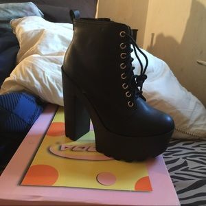 Black platform booties size 8