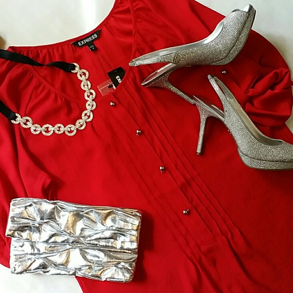 NWT Red Express Pleated Blouse