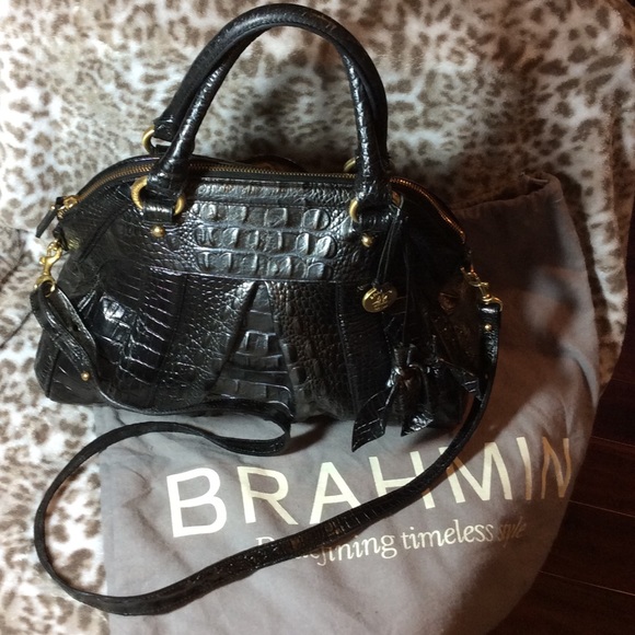 Brahmin Louise rose dusk black silver satchel