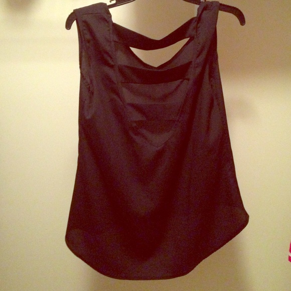Black, silk-light flowy blouse,open ladder back