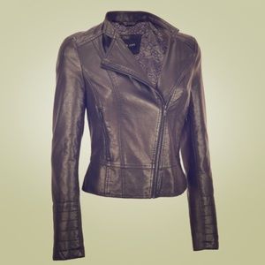 Black Rivet Faux Leather Asymmetric Jacket