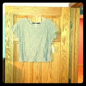 Kensie scoop neck short sleeve lace crop top