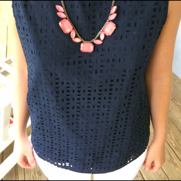 Cynthia Rowley Navy Laser Cut Top