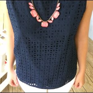Cynthia Rowley Navy Laser Cut Top
