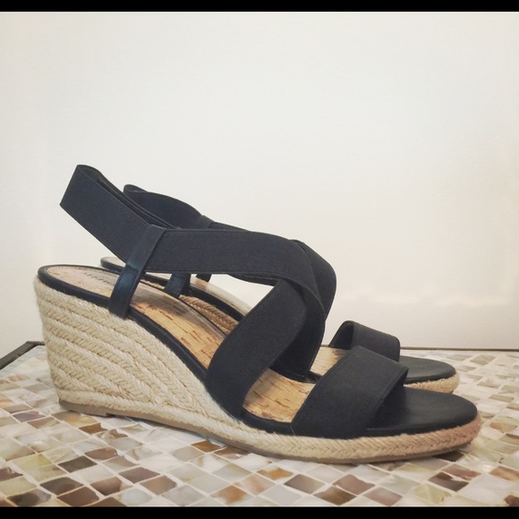 Black espadrille wedge sandals