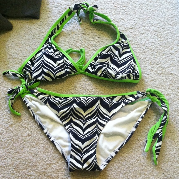 Black and white lime green trim swimsuit