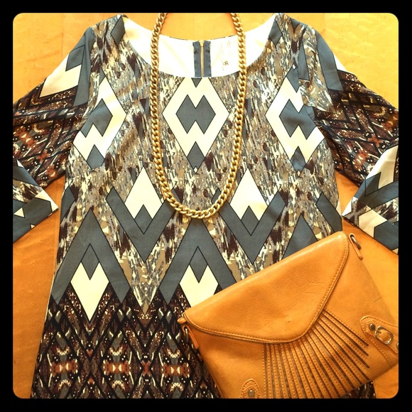 Pink Owl Geometric Print Shift Dress