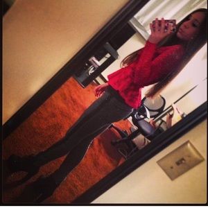 Long sleeve red lace peplum top