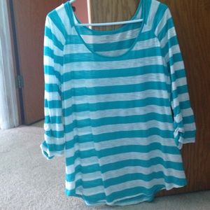 Blue and white stripe quarter sleeve top