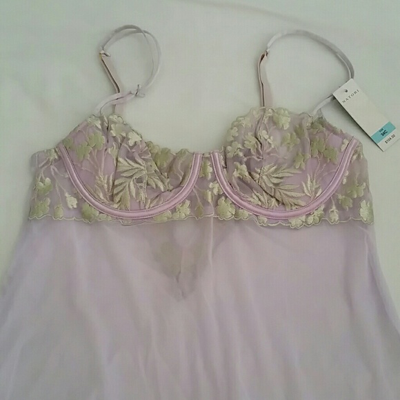 Lilac & Mint Natori Lace & Mesh Chemis - Picture 2 of 4