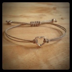 Open Heart Charm Adjustable Natural Hemp Bracelet