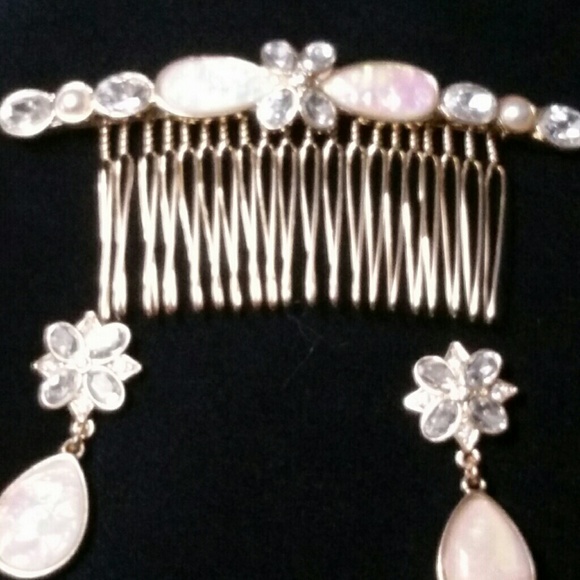 Mother of Pearl  stones Hair Comb and earings - Picture 4 of 4