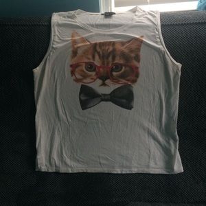 Cat with glasses and bow tie tank top print