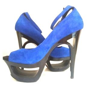 Blue Suede Jessica Simpson Ankle Strap Heels