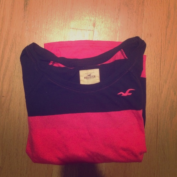 Pink and navy blue striped hollister shirt
