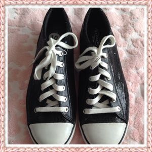 💋Coach Gema Black Sequin Leather Sneaker