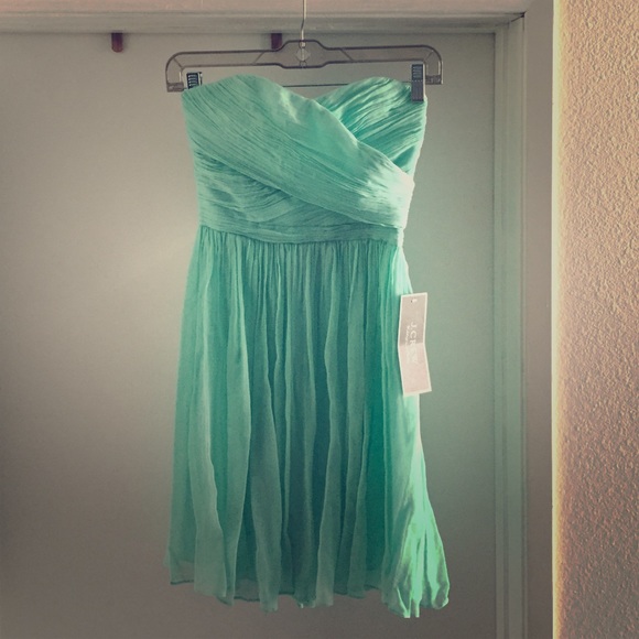 Jcrew mint strapless silk chiffon dress