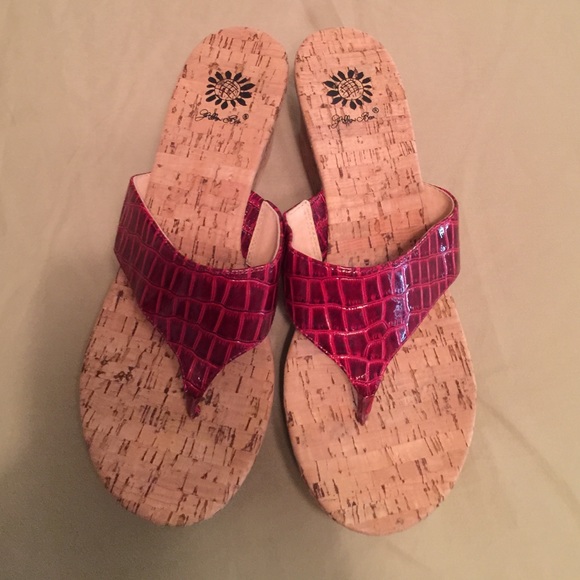 Yellow Box wedge heels NWOT