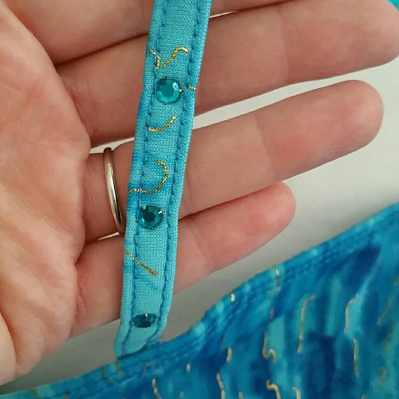 Gorgeous Blue Aqua Gold One Shoulder Top - Picture 3 of 4