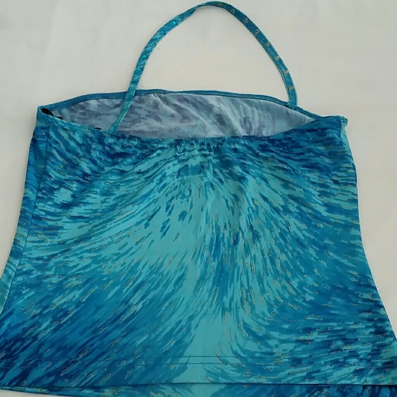 Gorgeous Blue Aqua Gold One Shoulder Top - Picture 4 of 4