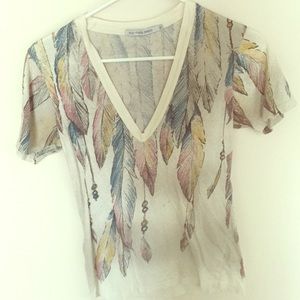 Feather V neck T Shirt BOHO
