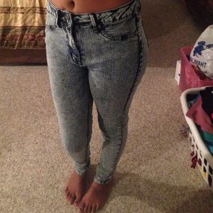 High-Waisted Acid Washed Jeans