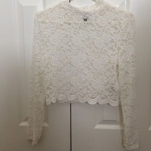 white lace mock neck crop top