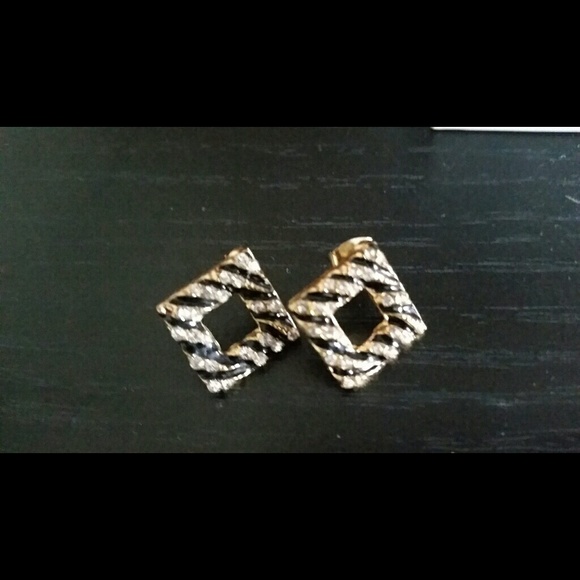 Tiger Stripe Gold Black Square Frame Earring Studs