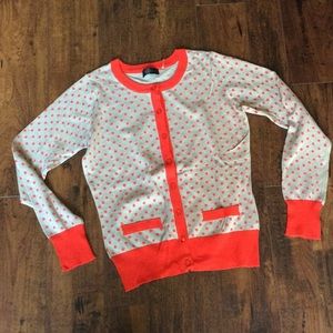Cyrus red and tan polka dot cardigan sweater