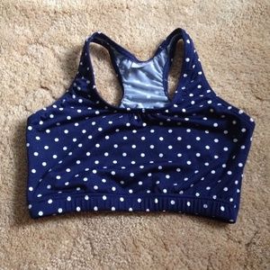 Varsity Brand Blue and White Polka Dot Sports Bra