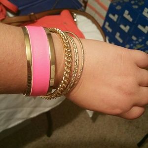 NWT hot pink and gold bangle bracelet set