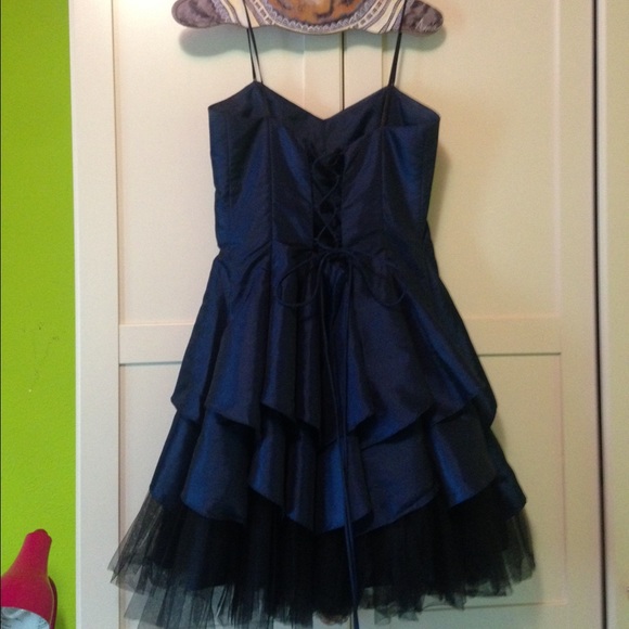 Navy Formal Ruffle Dress - Picture 2 of 4