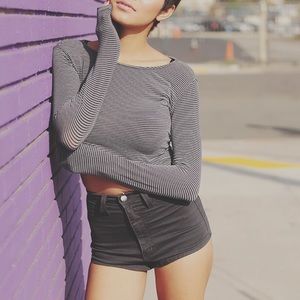 Brandy Melville Long sleeve striped crop Tshirt