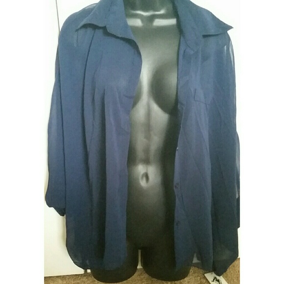 Women's Batwing Flair Navy Blue Sheer Blouse New M