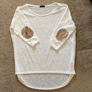 Sequined elbow patch top