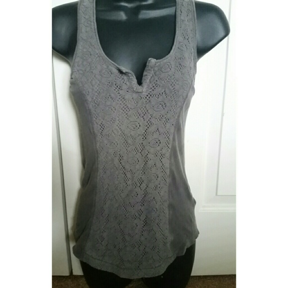 Women's Grey Lace-front Raceback Tank Top Blouse