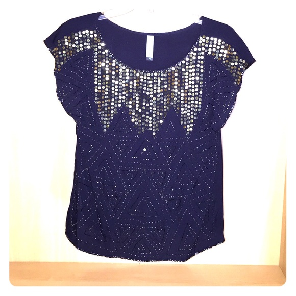 Navy blue & gold-sequined top